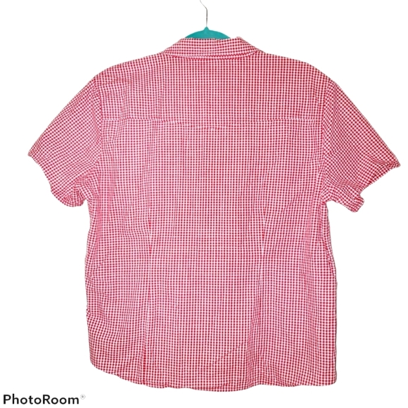 Aeropostale Women's Short Sleeve Collared Snap Up Top Red & White Check 535 - Picture 2 of 6